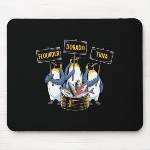 Tapis De Souris Manchots drôles vendant du poisson flétan dorado t