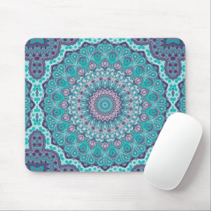 Tapis De Souris Mandala à l'aquarelle en turquoise et violet