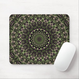 Tapis De Souris Mandala à motif kaléidoscope vert et noir