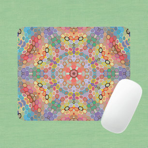 Tapis De Souris Mandala arc-en-ciel en hexagone