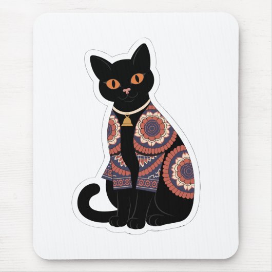 Tapis de souris Mandala Black Cat Bell Collar (Devant)