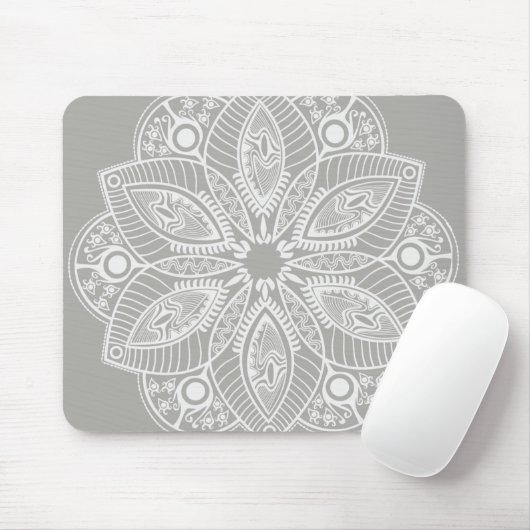 Tapis De Souris Mandala blanc exotique sur Arrière - plan gris (Avec souris)