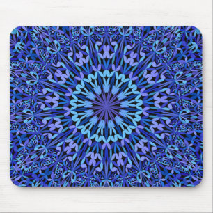 Tapis De Souris Mandala bleu de kaléidoscope de pétale