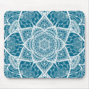 Tapis De Souris Mandala bleu et blanc - Loergann en Woad