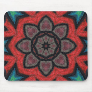 Tapis De Souris Mandala de fleurs kaléidoscope rouge et noir gras