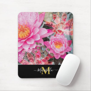 Tapis De Souris Mandala de lotus rose personnalisé avec monogramme