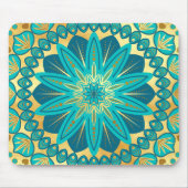 Tapis De Souris Mandala Fleur d'Or Bleu (Devant)