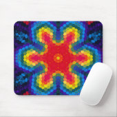 Tapis De Souris Mandala Hexagonal Rouge Jaune et Bleu (Avec souris)