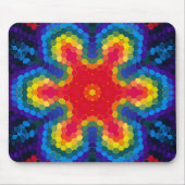 Tapis De Souris Mandala Hexagonal Rouge Jaune et Bleu (Devant)