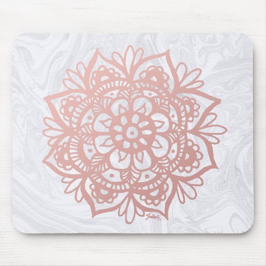 Tapis De Souris Mandala Rose Gold sur le Marbre blanc Mousepad (Devant)