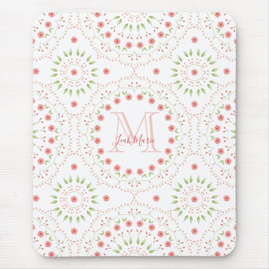 Tapis De Souris Mandala rose pâle Élégant floral (Devant)