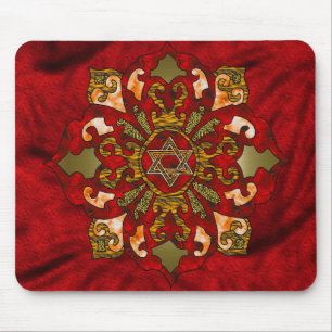 Tapis De Souris Mandala rouge de Hanoukka