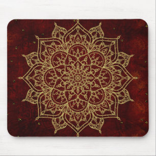 Tapis De Souris Mandala rouge vin profond et glamour doré moderne 