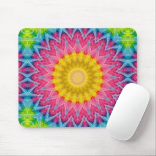 Tapis De Souris Mandala Tie-Dye Arc-en-Ciel à la Symétrie Vibrante