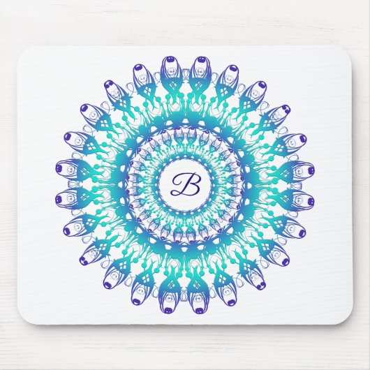 Tapis De Souris Mandala turquoise ethnique. monogramme (Devant)