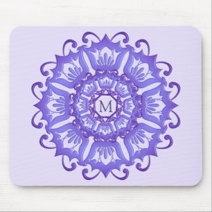 Tapis De Souris Mandala violet floral. Monogramme