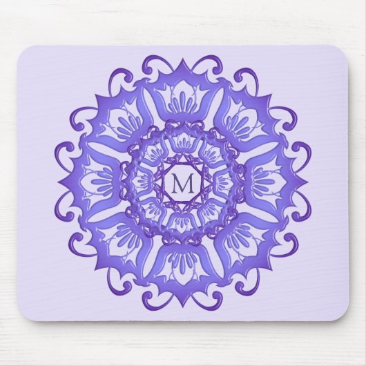 Tapis De Souris Mandala violet floral. Monogramme (Devant)