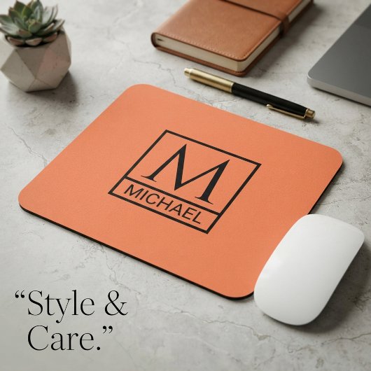Tapis de souris Mandarine Orange avec initiale et