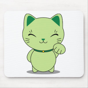 Tapis De Souris Maneki Neko - chat chanceux vert