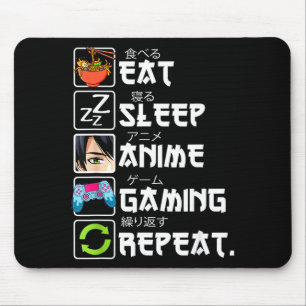 Tapis De Souris Manger Dormir Anime Jeux Répéter Joueur Hommes Ado