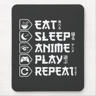 Tapis De Souris Manger Dormir Anime Jouer Répéter Style de vie Ota