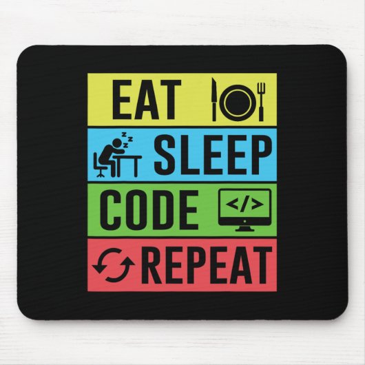 Tapis De Souris Manger Dormir Code Répéter Drôle Programmation Ret (Devant)