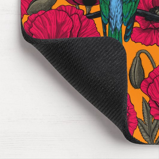 Tapis De Souris Mangeurs d'abeilles et pavots sur orange (Coin)