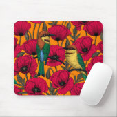 Tapis De Souris Mangeurs d'abeilles et pavots sur orange (Avec souris)