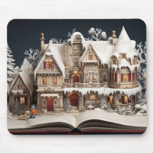 Tapis De Souris Manoir du livre de Noël avec enfant et chien