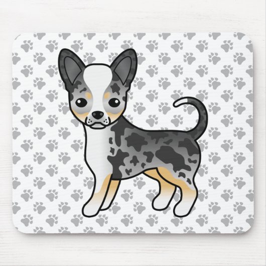 Tapis De Souris Manteau bleu Merle Smooth Chihuahua Chig & Paws (Devant)