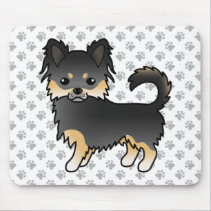 Tapis De Souris Manteau long en noir et tan Chihuahua Cartoon & Pâ