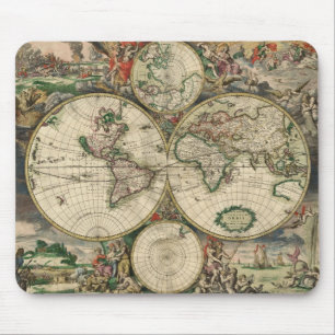 Tapis De Souris Map de Gerard Van Schagen's du monde, 1689