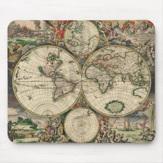 Tapis De Souris Map de Gerard Van Schagen's du monde, 1689 (Devant)