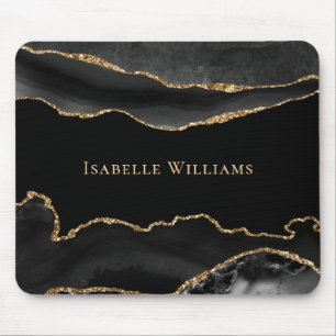 Tapis De Souris Marble Agate Black Gold Elegant Chic Personalized