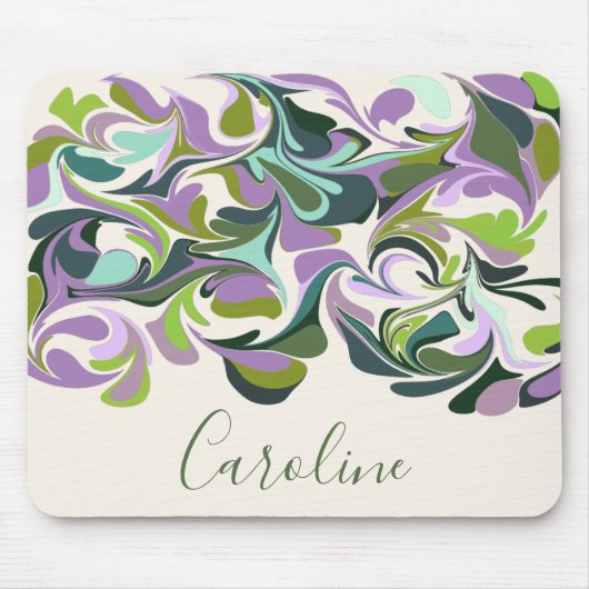 Tapis De Souris Marbre Abstrait Art violet et vert Nom personnalis (Devant)