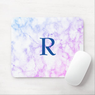 Tapis De Souris Marbre Abstrait bleu violet blanc Monogramme Ombre