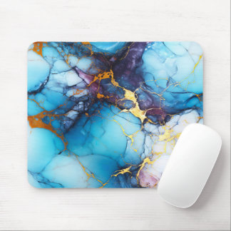 Tapis De Souris Marbre Azur et Améthyste avec Veines Dorées