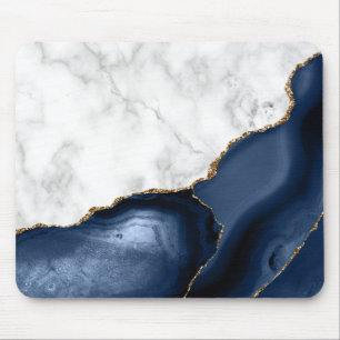 Tapis De Souris Marbre blanc Agate bleu marine doré