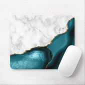 Tapis De Souris Marbre Blanc Agate Bleu sarcelle Doré (Avec souris)