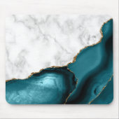 Tapis De Souris Marbre Blanc Agate Bleu sarcelle Doré (Devant)