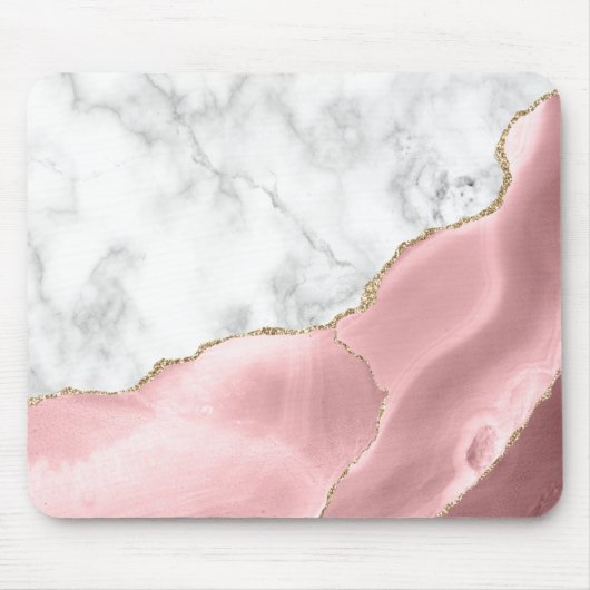 Tapis De Souris Marbre Blanc Agate Rose Doré (Devant)
