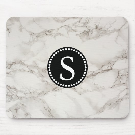 Tapis De Souris Marbre blanc avec Monogramme noir (Devant)