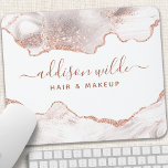 Tapis De Souris Marbre blanc chic Agate Rose Parties scintillant o<br><div class="desc">Chic Marbre blanc Agate Rose Gold Parties scintillant Souris Pad. Parfait pour un salon de beauté,  coiffeur,  maquilleur ou cosmétologue.</div>