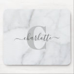Tapis De Souris Marbre blanc et gris Nom du monogramme personnalis<br><div class="desc">Marbre blanc et gris Nom du monogramme personnalisé Plaque de souris</div>