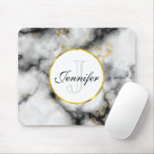 Tapis De Souris Marbre blanc moderne avec Monogramme de ruban or (Avec souris)