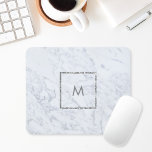 Tapis De Souris Marbre blanc moderne Personnalisé Monogramme Souri<br><div class="desc">Tapis de souris monogramme sur mesure,  design arrière - plan moderne en marbre blanc,  monogramme personnalisé,  entouré d'un cadre en parties scintillant argent.</div>