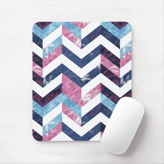 Tapis De Souris Marbre blanc rose bleu Chevron (Avec souris)