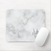 Tapis De Souris Marbre blanc Script Monogramme personnalisé et nom (Avec souris)
