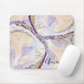 Tapis De Souris Marbre Bleu, Violet Et Or Abstrait Monogramme (Avec souris)