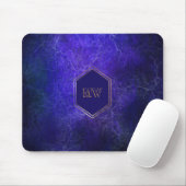 Tapis De Souris Marbre bleu violet monogramme or (Avec souris)